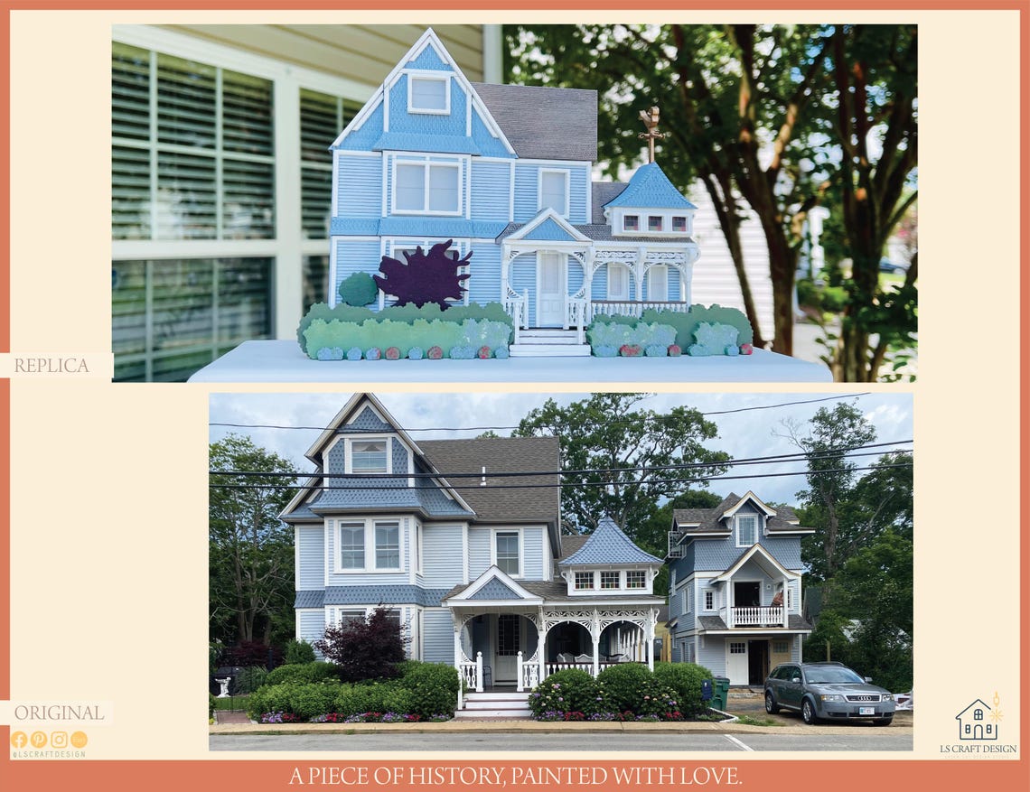 Custom First Home Portrait, 3D Wooden Miniature House Replica - image 3
