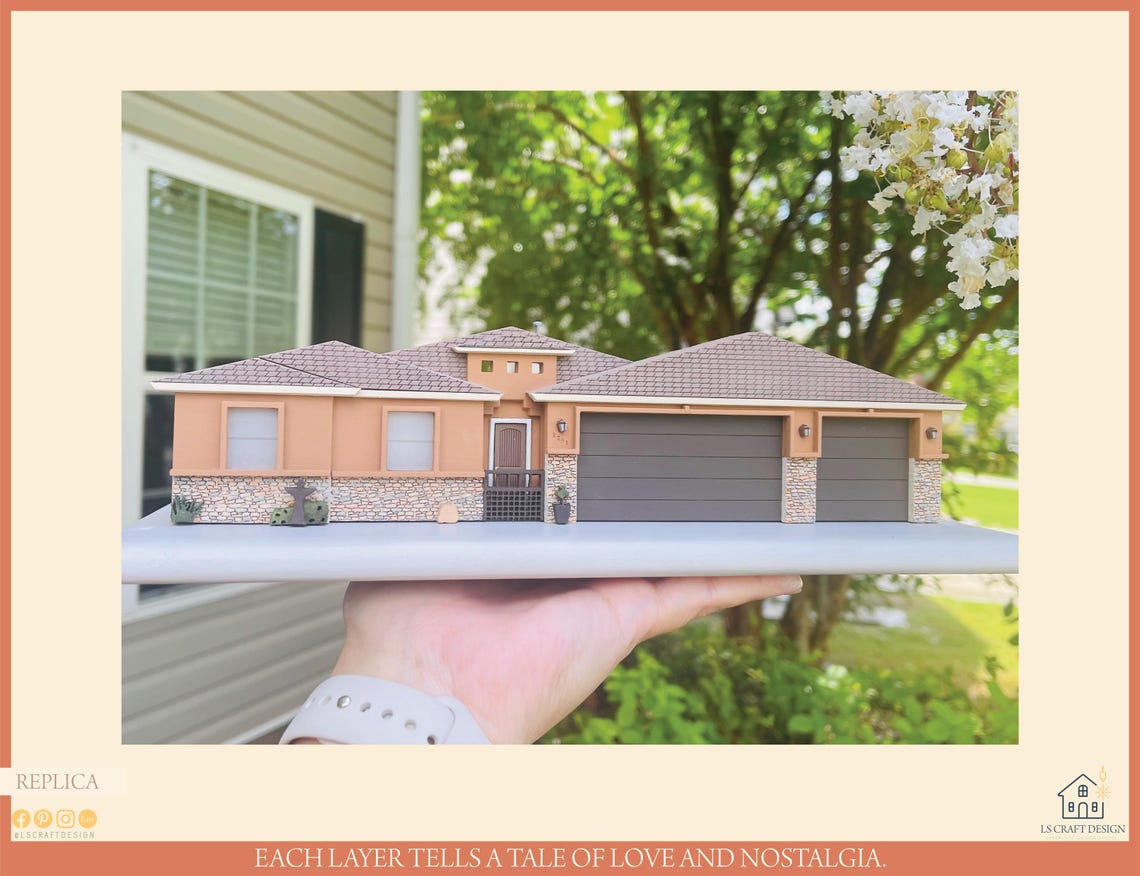 Custom First Home Portrait, 3D Wooden Miniature House Replica - image 5