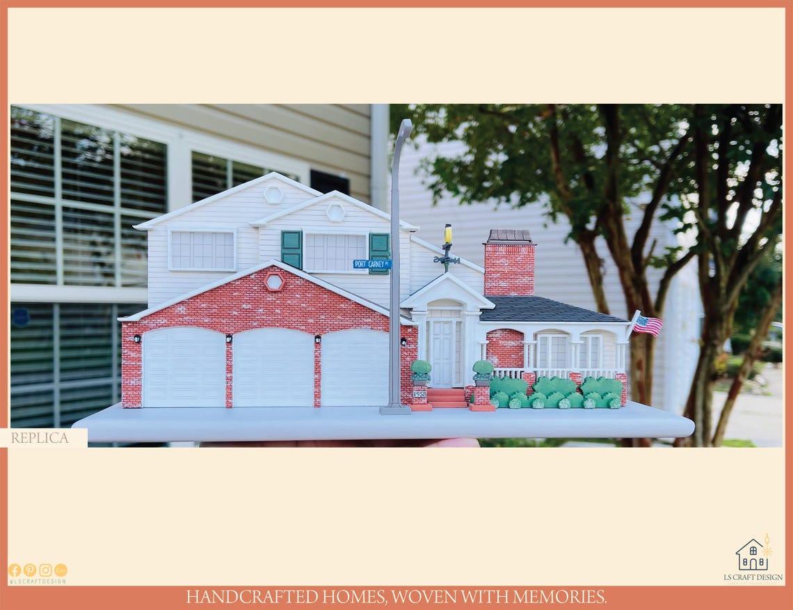 Custom First Home Portrait, 3D Wooden Miniature House Replica - image 7