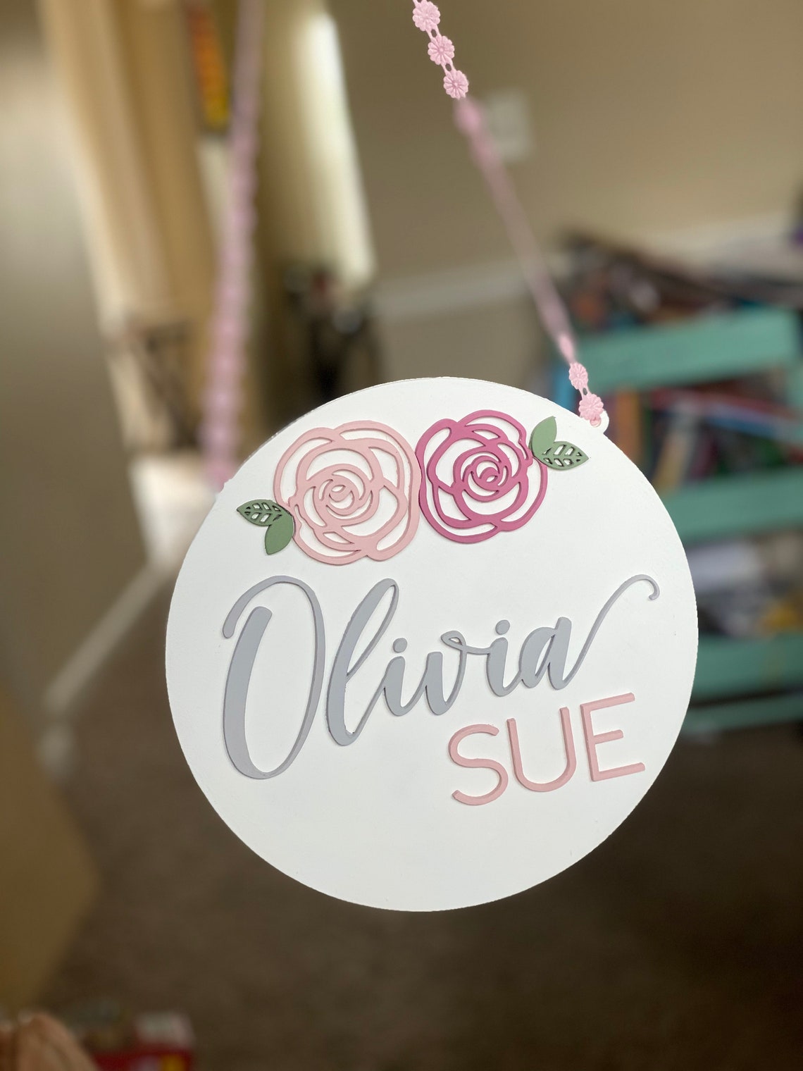 Custom Floral Wood Name Sign, Baby Nursery Decor, Maternity Photo Prop - image 3