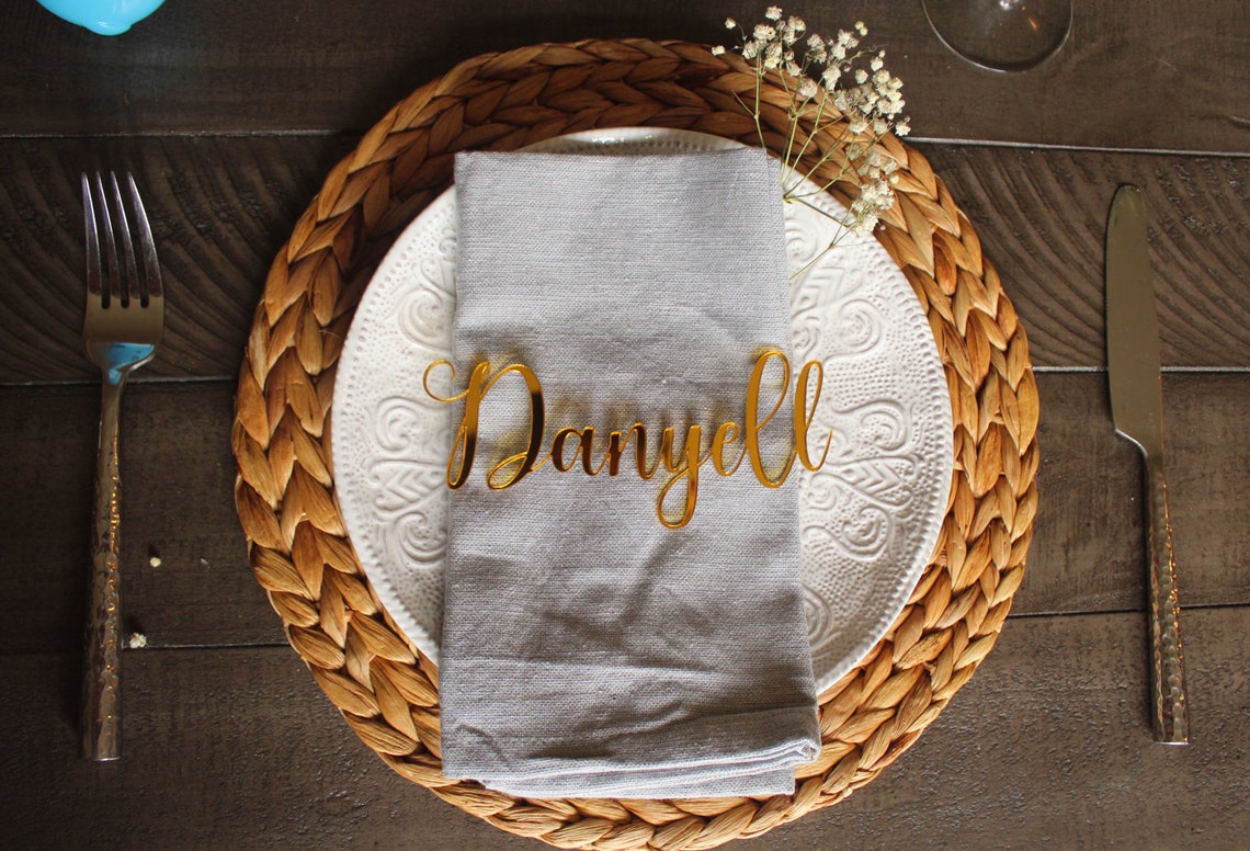 Custom Gold Mirror Acrylic Place Cards, Laser Cut Wedding Guest Names - image 7
