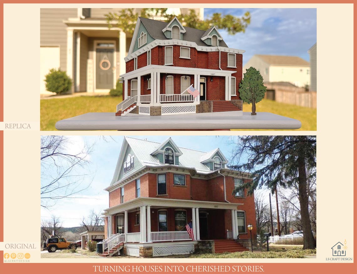 Custom Handmade Wooden House Miniature, Home Portrait Gift - image 3