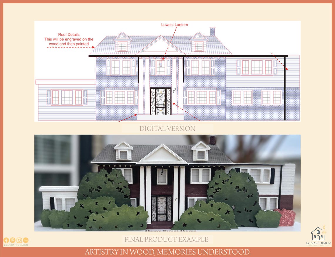 Custom House Portrait SVG File, Laser Cut, Multilayer (Digital Download) - image 5