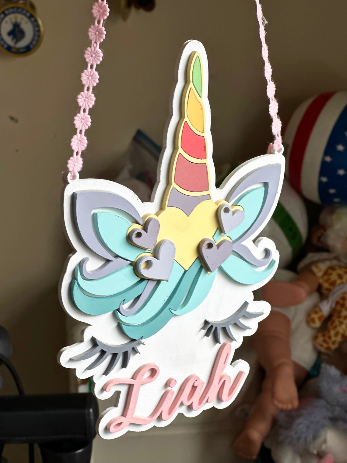 Custom Unicorn Name Sign, Laser Cut Wood, Nursery Decor - image 3
