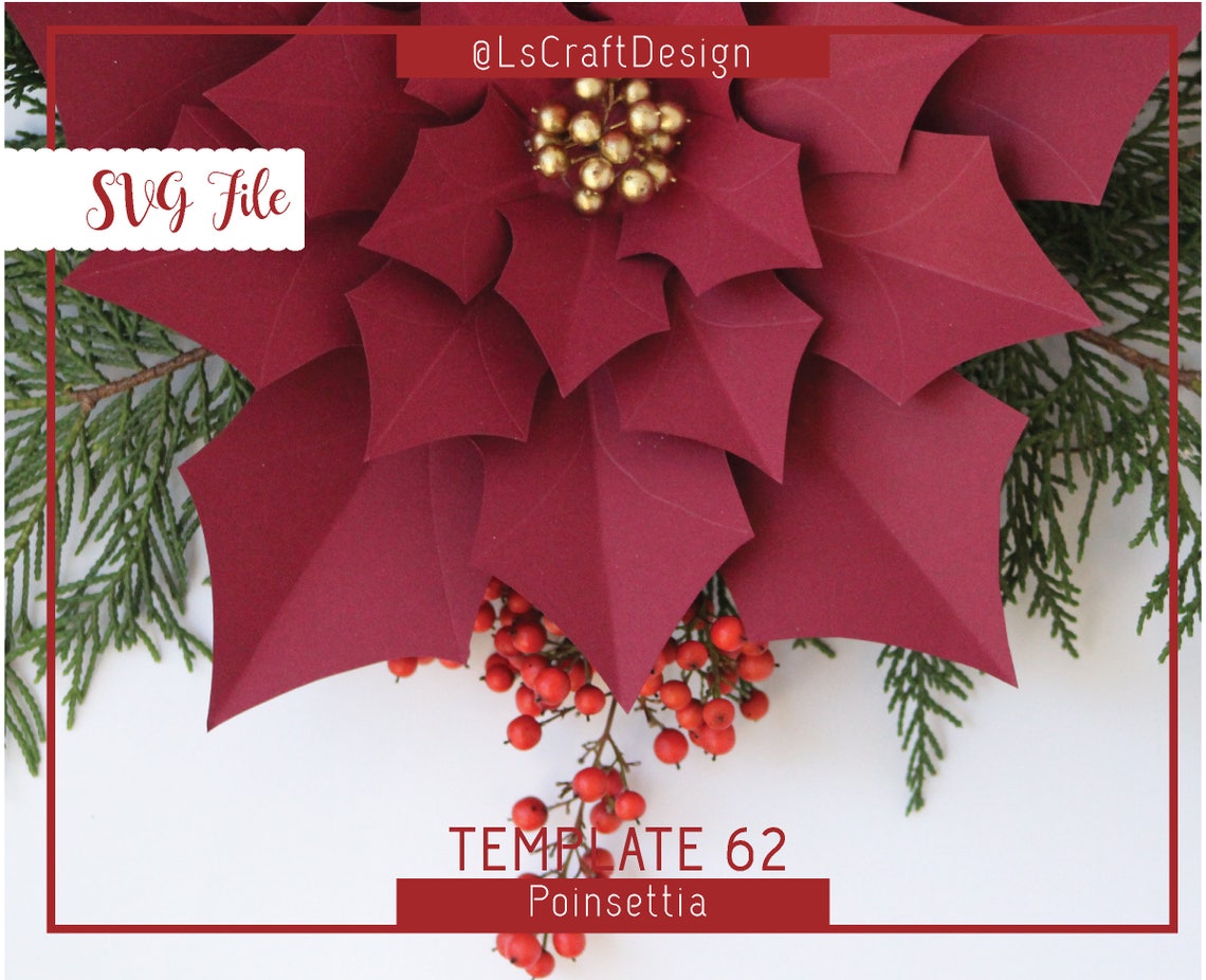 Paper Poinsettia Flower SVG Template, Christmas Decor (Digital Download) - image 4