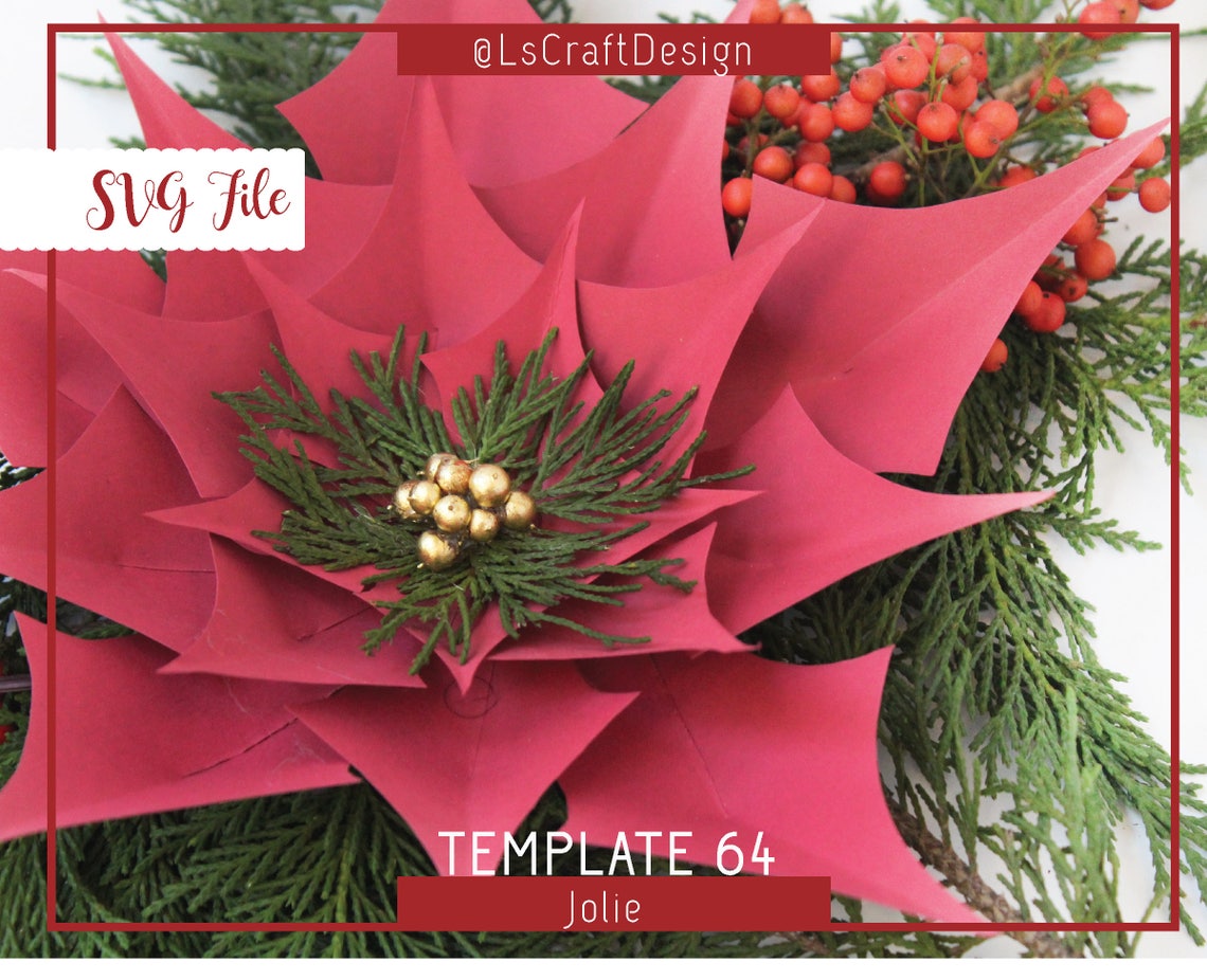 SVG Paper Poinsettia Flower Template, Christmas Decor (Digital Download) - image 4