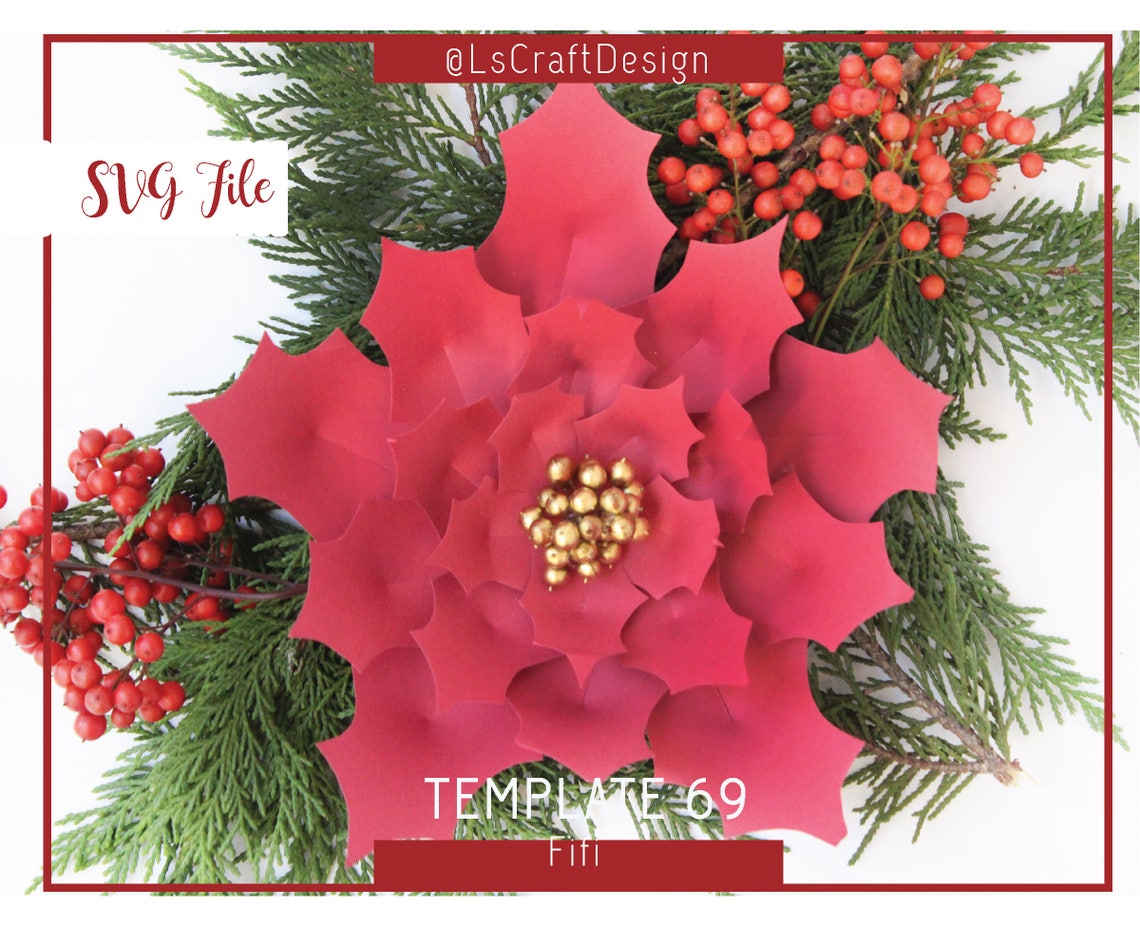 Christmas Poinsettia Paper Flower SVG Template, Cricut Silhouette (Digital Download)