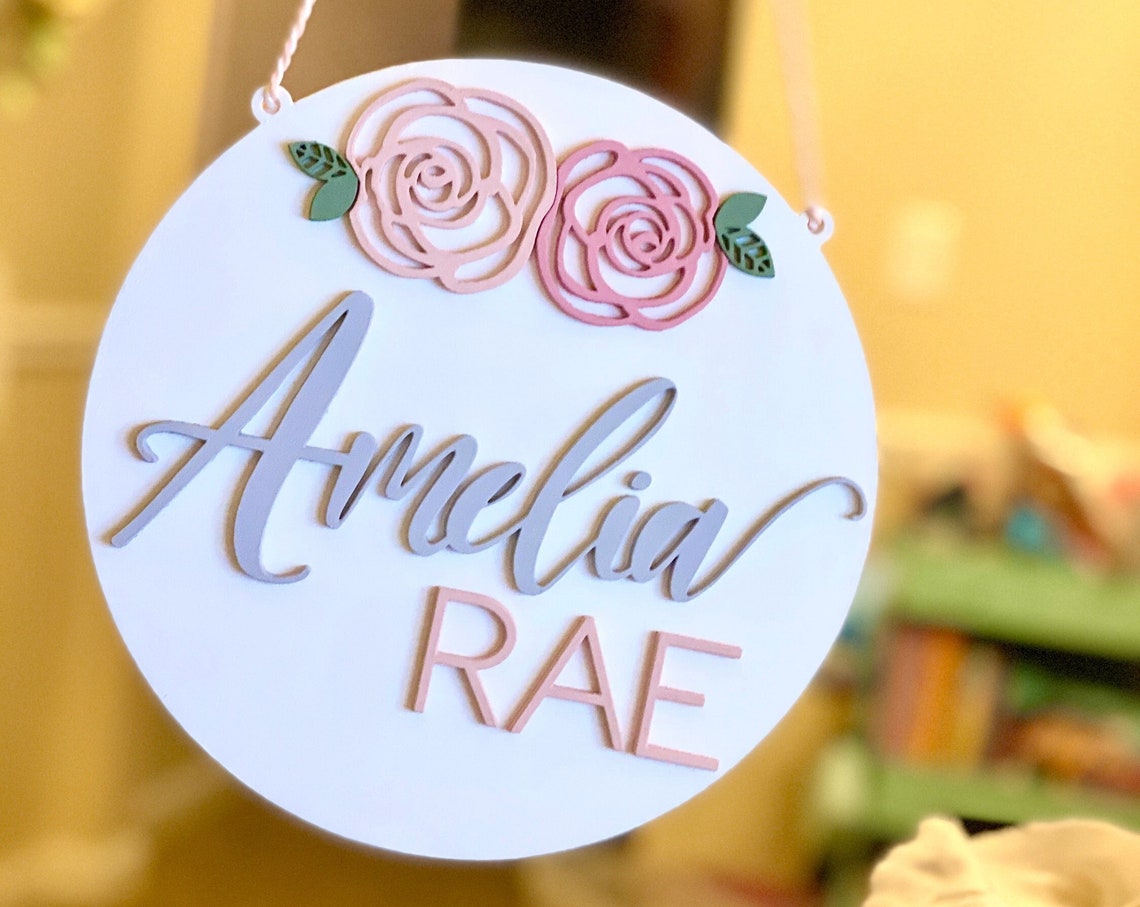Custom Floral Wood Name Sign, Baby Nursery Decor, Maternity Photo Prop