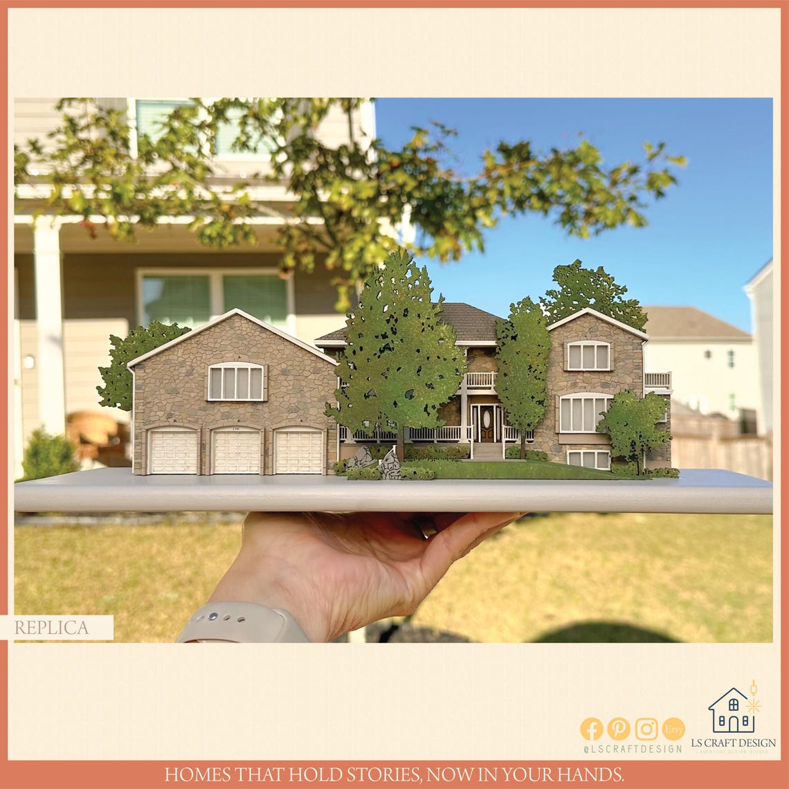 Custom Wooden Home Replica, Personalized Architecture Art