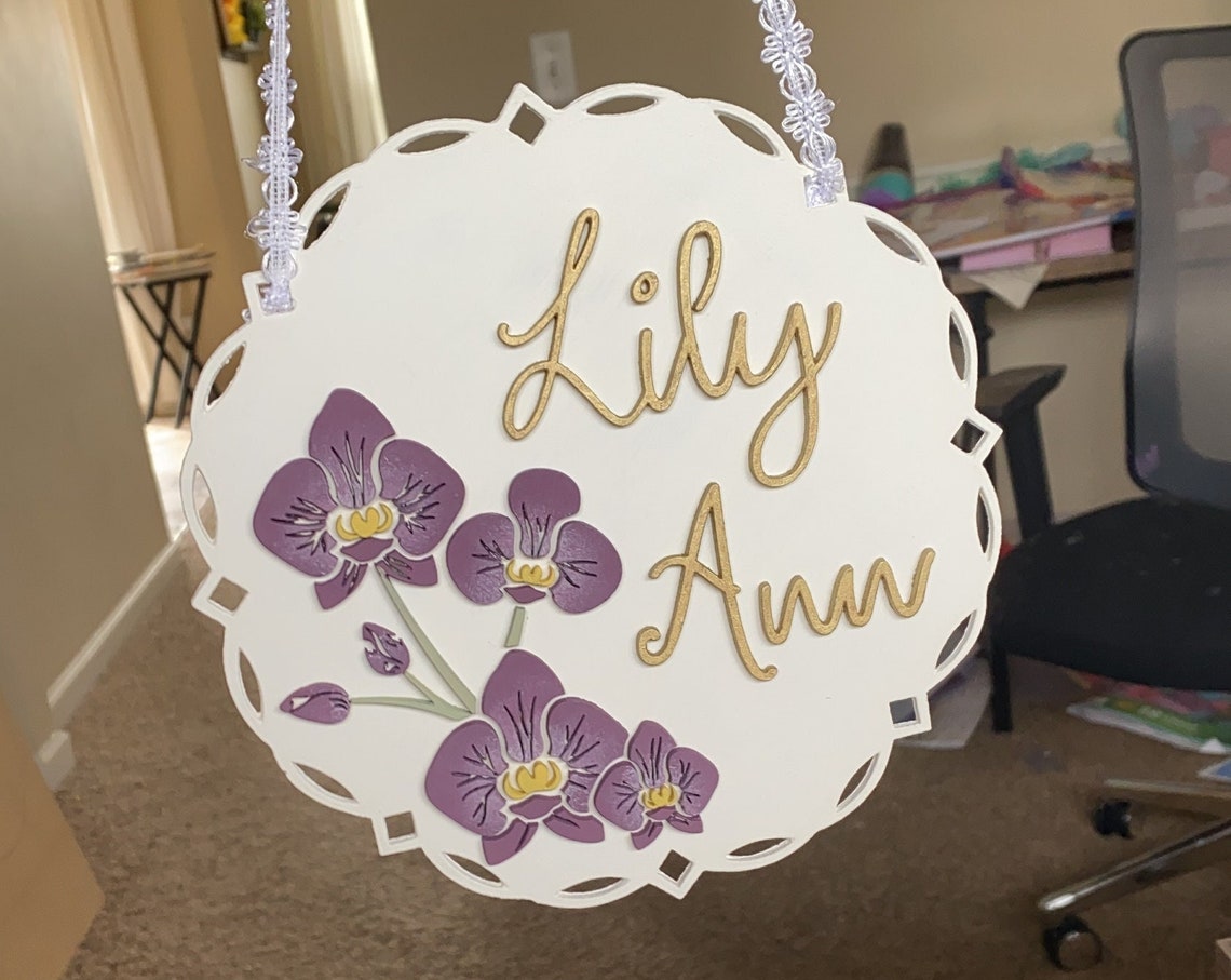 Custom Wooden Name Sign, Laser Cut Floral Nursery Decor