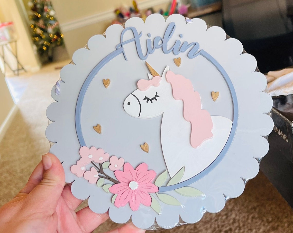 Custom Wooden Name Sign, Unicorn Nursery Decor, Laser Cut 3D Sign