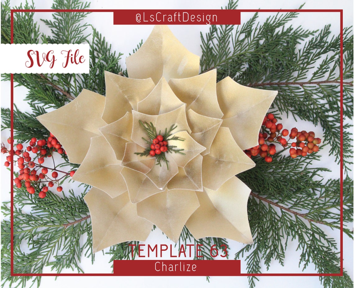 Giant Paper Poinsettia Flower SVG Template, Christmas Decor (Digital Download)