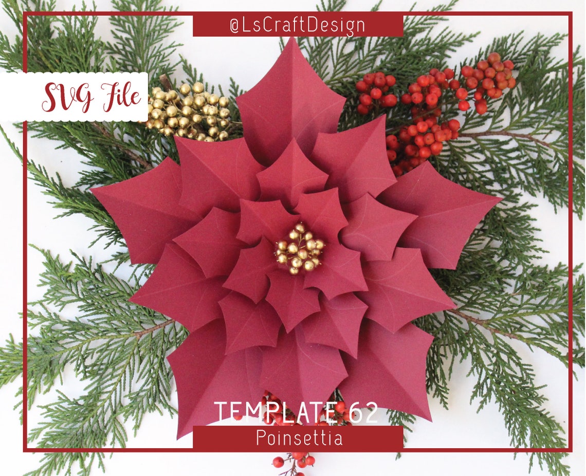 Paper Poinsettia Flower SVG Template, Christmas Decor (Digital Download)