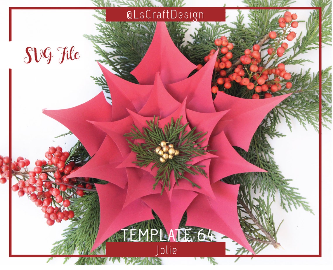SVG Paper Poinsettia Flower Template, Christmas Decor (Digital Download)